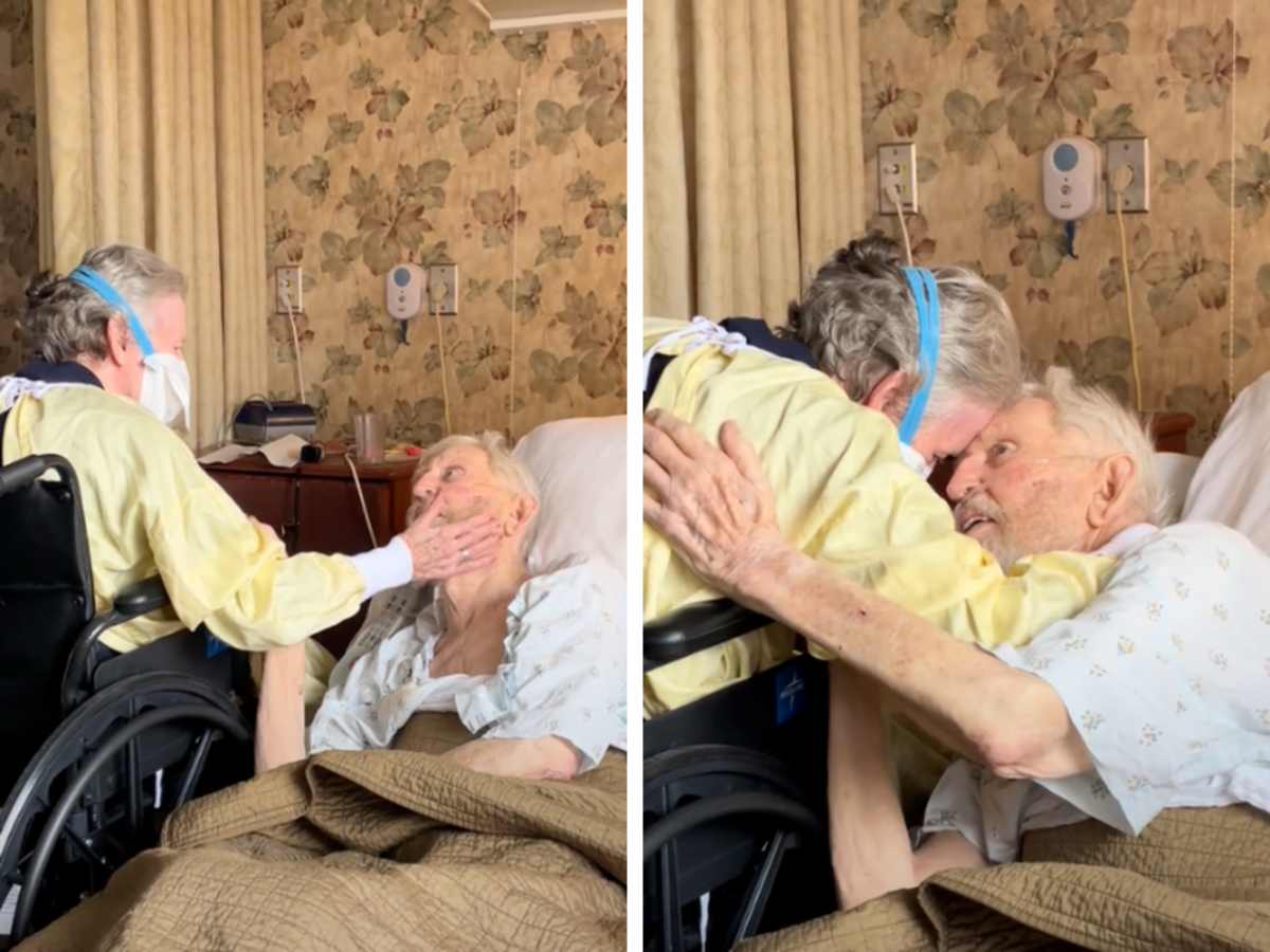 (L) Elderly woman caressing her husband; (R) Elderly couple embracing each other. (Image Source: TikTok | @ab51612123)