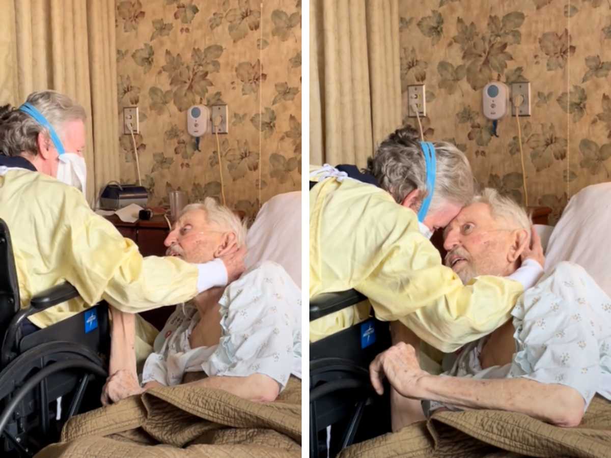 (L) Elderly woman caressing her husband; (R) Elderly couple embracing each other. (Image Source: TikTok | @ab51612123)
