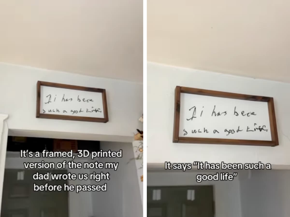 (L) Framed wooden frame with 3D note on the wall; (R) Printed note framed on a wall. (Image Source: Instagram | @fairyontheprairie)