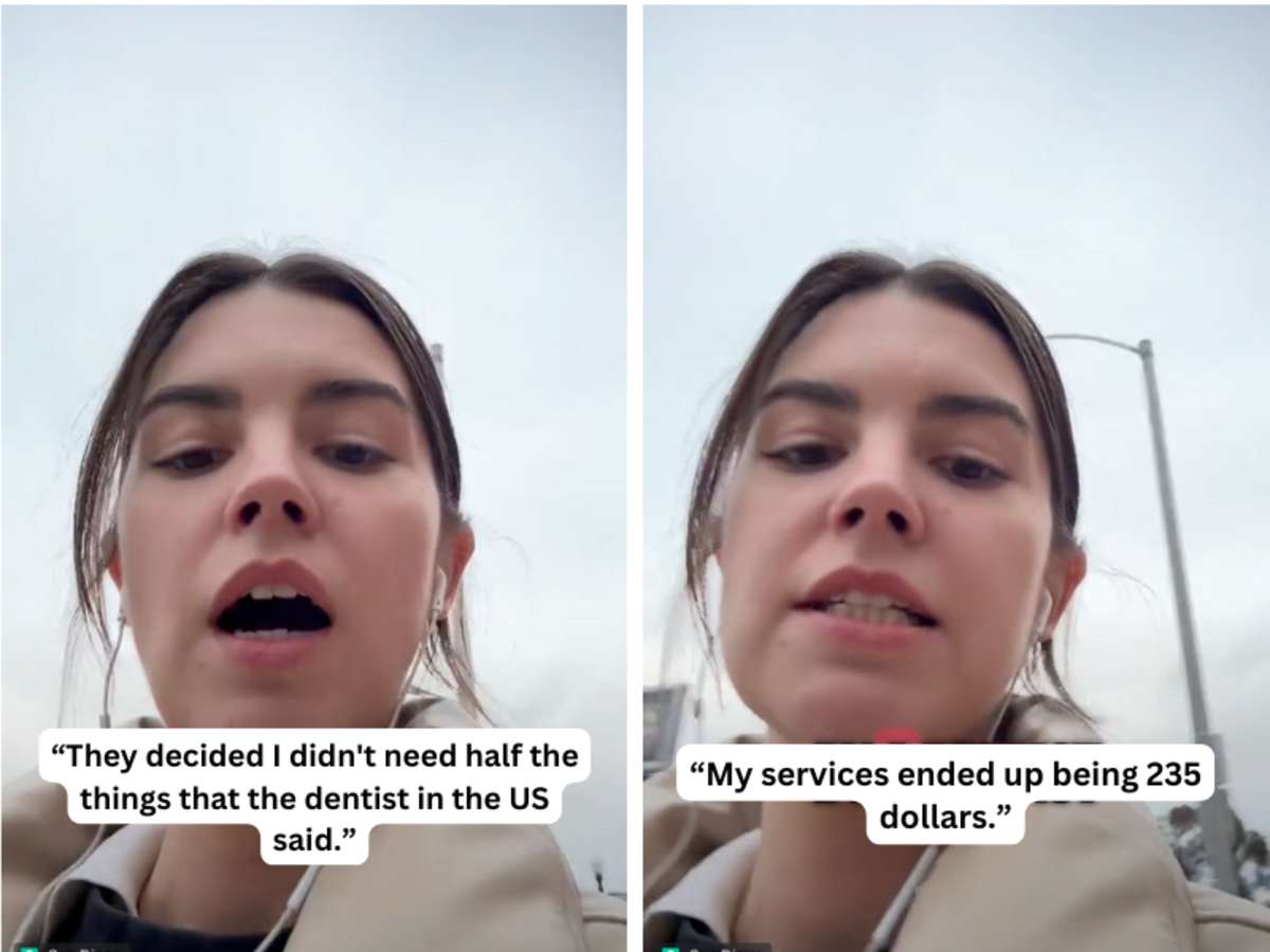 (L) Woman talking on camera; (R) Woman talking about dentist quote. (Image Source: TikTok | @handerplants)