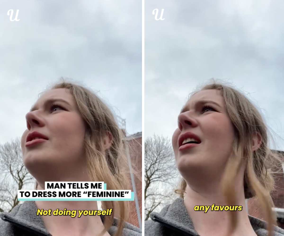 Man tells woman that she should wear something more feminine. Image Source: TikTok | @ultimatebykoi