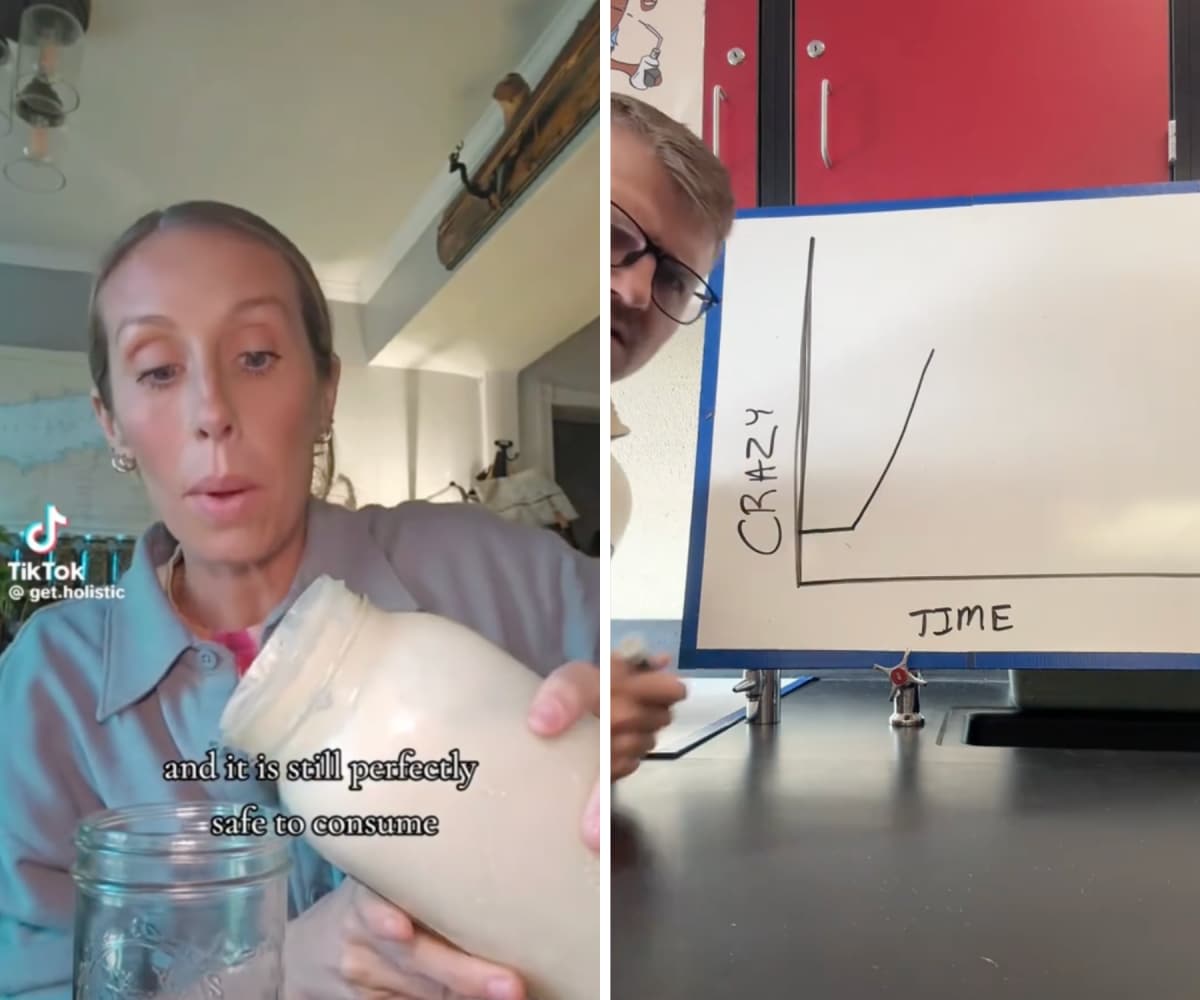 Teacher stunned at raw milk propagator's claims. Image Source: TikTok | @a_biology_teacher