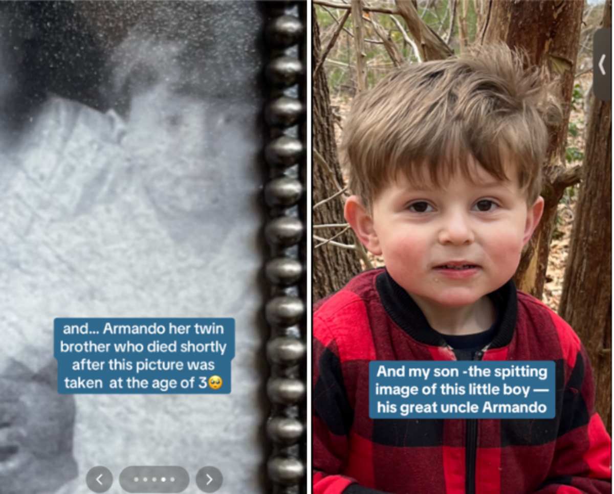 (L) A toddler in a black and white photo; (R) Toddler smiling into the camera. (Image Source: TikTok | @design_your_blessings)