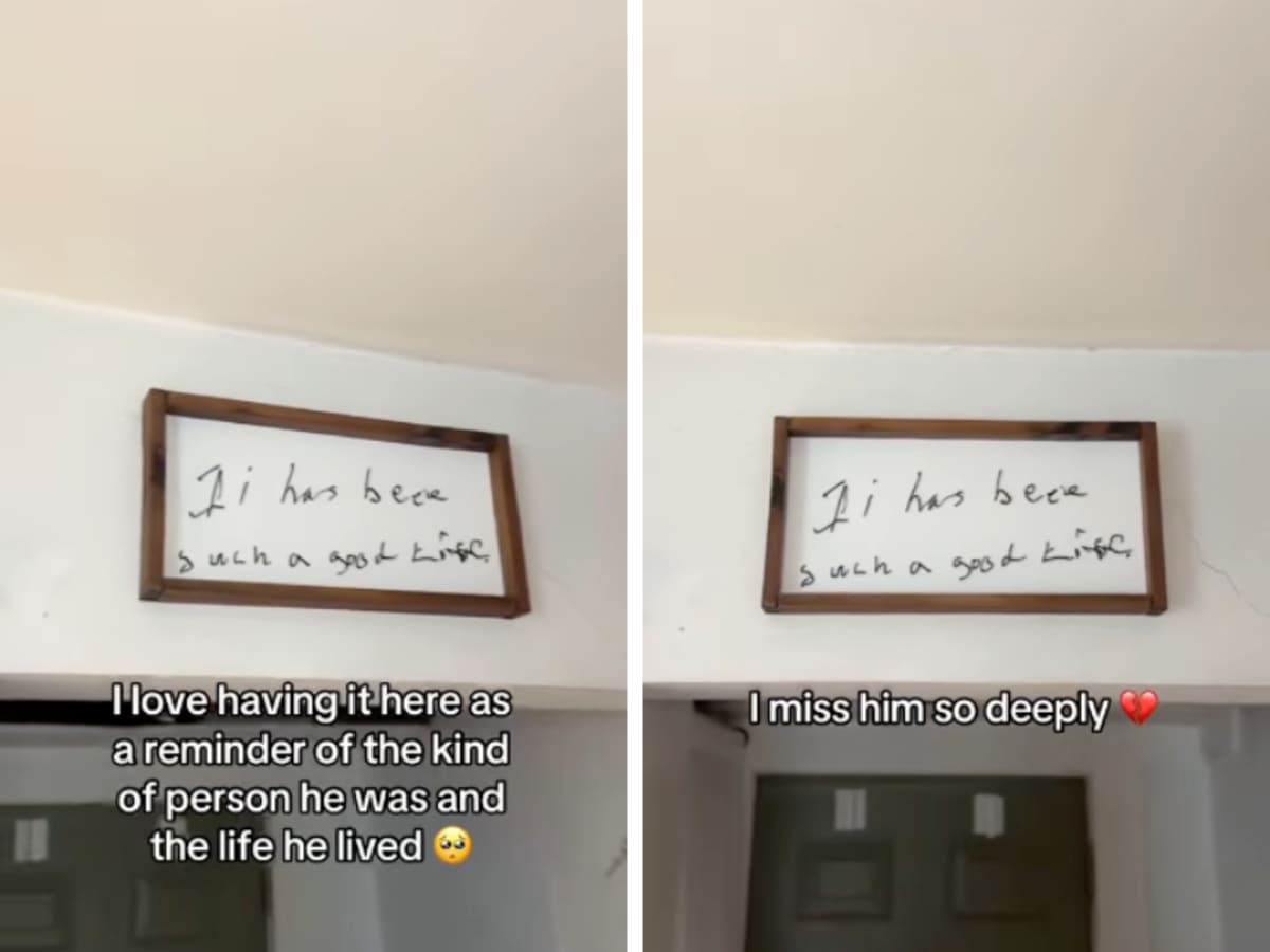 (L) Framed wooden frame with 3D note on the wall; (R) Printed note framed on a wall. (Image Source: Instagram | @fairyontheprairie)