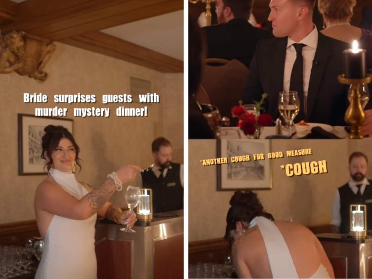 (L) Alexandra clinking the glass; (R) Alexandra coughing in front of guests. (Image Source: Instagram | @alesiafilms)